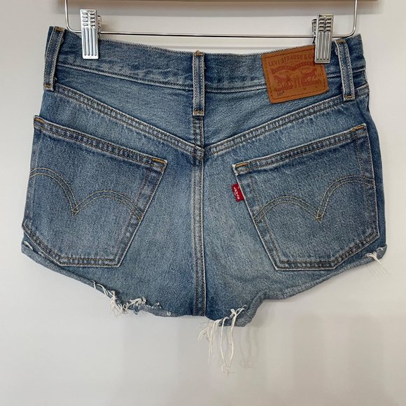 Levi's 501 Shorts Womens W24 Button Fly 100% Cotton Raw Cuffed Hem Blue Denim - Picture 5 of 12